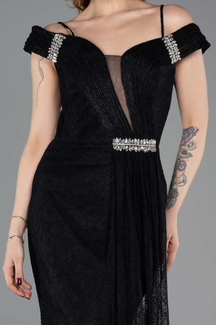 Robe de Soirée Longue Dantelle Noir ABU5841