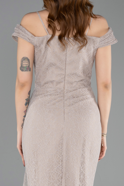 Robe de Soirée Longue Dantelle Vison ABU5841