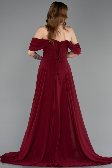 Robe de Soirée Longue Mousseline Rouge Bordeaux ABU5826