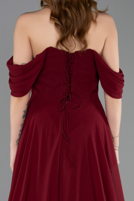 Robe de Soirée Longue Mousseline Rouge Bordeaux ABU5826