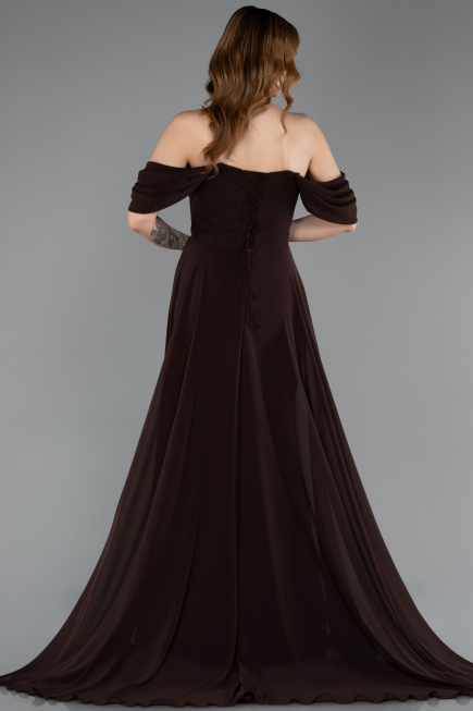 Robe de Soirée Longue Mousseline Brun ABU5826