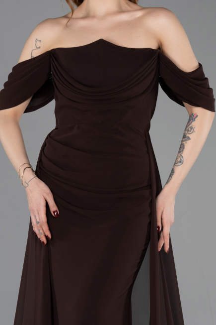 Robe de Soirée Longue Mousseline Brun ABU5826