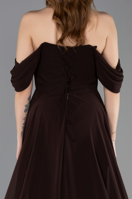 Robe de Soirée Longue Mousseline Brun ABU5826
