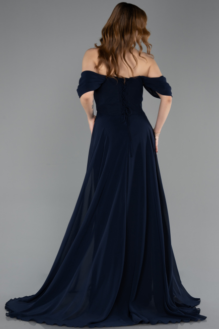 Robe de Soirée Longue Mousseline Bleu Marine ABU5826