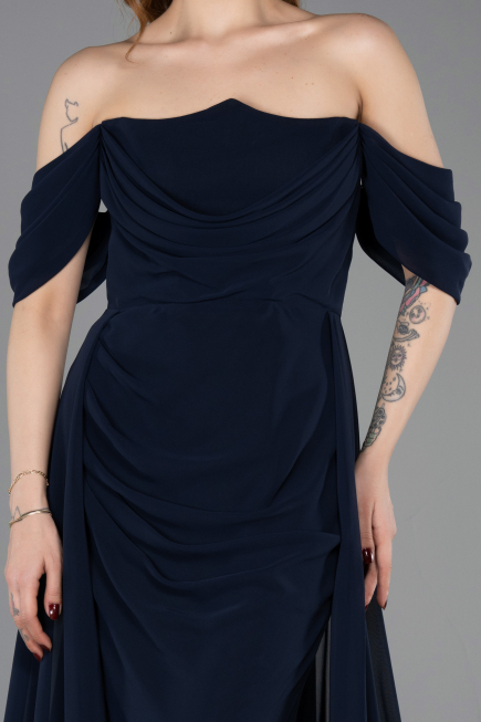 Robe de Soirée Longue Mousseline Bleu Marine ABU5826