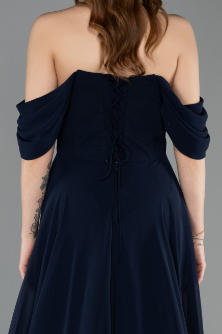 Robe de Soirée Longue Mousseline Bleu Marine ABU5826