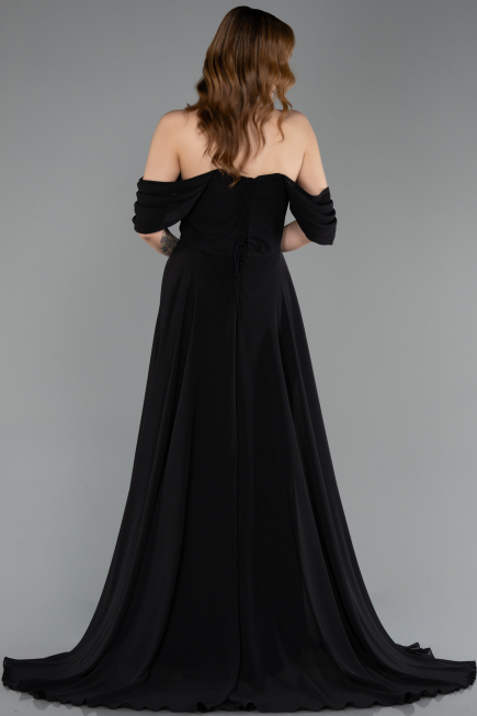 Robe de Soirée Longue Mousseline Noir ABU5826