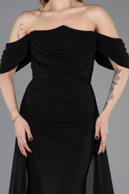 Robe de Soirée Longue Mousseline Noir ABU5826