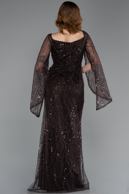 Robe De Soirée Perlé Longue Brun ABU5066