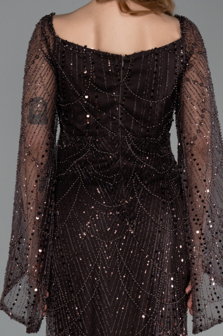 Robe De Soirée Perlé Longue Brun ABU5066