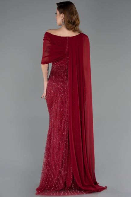 Robe de Soirée Longue Perlé Rouge Bordeaux ABU5816