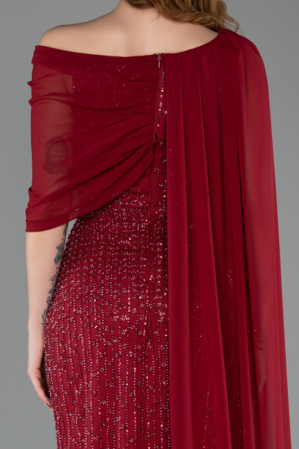 Robe de Soirée Longue Perlé Rouge Bordeaux ABU5816