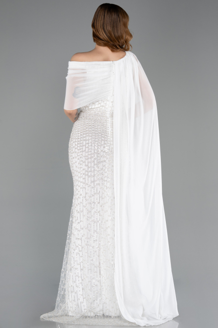 Robe de Soirée Longue Perlé Blanc ABU5816