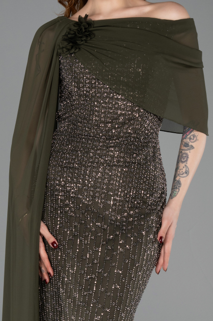 Robe de Soirée Longue Perlé Kaki ABU5816