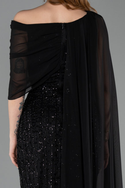 Robe de Soirée Longue Perlé Noir ABU5816