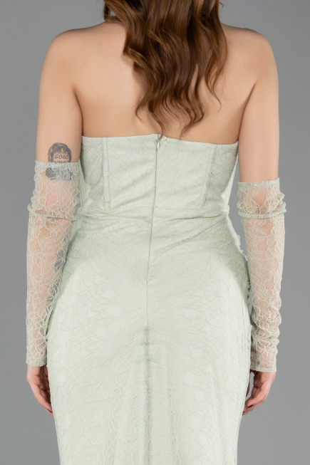Robe de Soirée Longue Dantelle Menthe ABU5817
