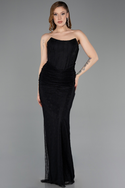 Robe de Soirée Longue Dantelle Noir ABU5817