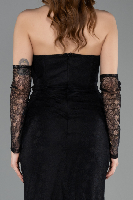 Robe de Soirée Longue Dantelle Noir ABU5817