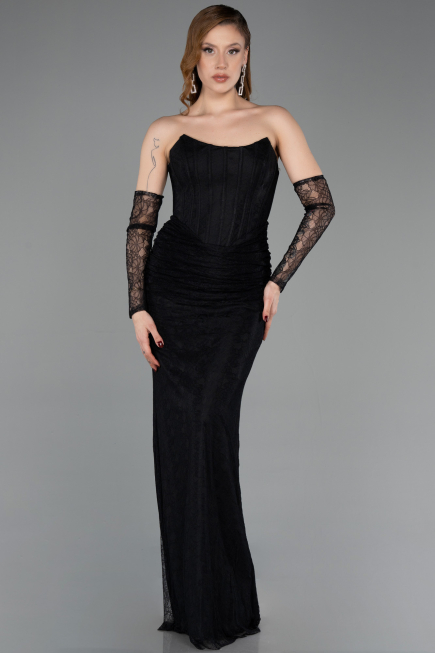 Robe de Soirée Longue Dantelle Noir ABU5817