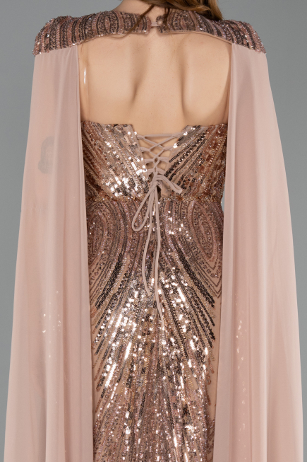 Robe de Soirée Longue Squameuse Cuivre ABU5828