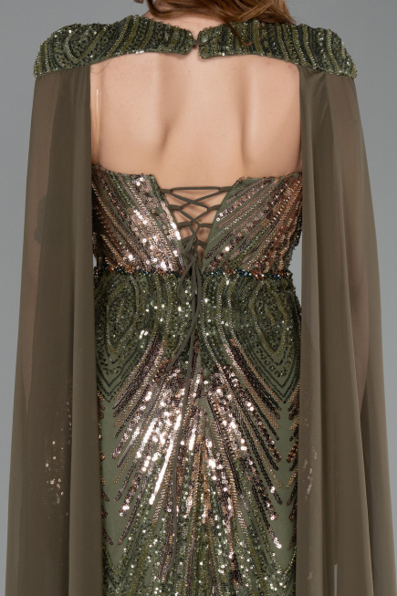 Robe de Soirée Longue Squameuse Kaki ABU5828