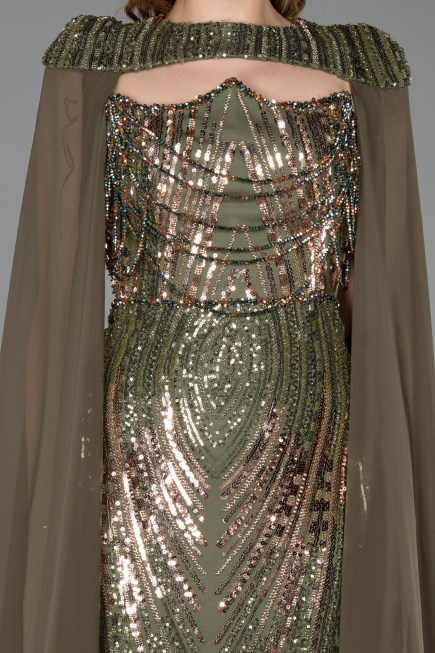 Robe de Soirée Longue Squameuse Kaki ABU5828