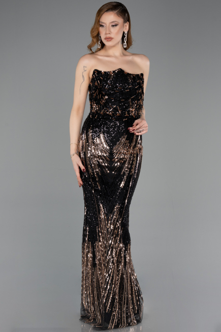 Robe de Soirée Longue Squameuse Noir ABU5828