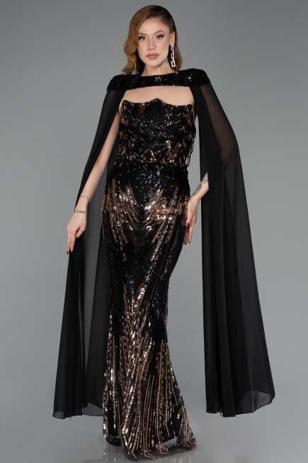 Robe de Soirée Longue Squameuse Noir ABU5828