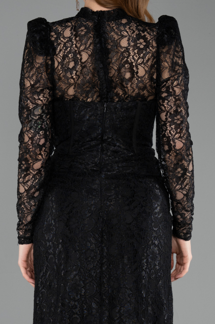 Robe de Soirée Longue Dantelle Noir ABU5771