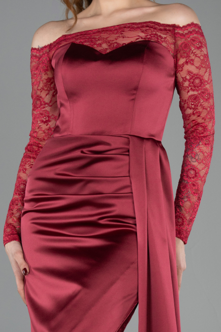 Robe Queue De Poisson Satin Longue Rouge Bordeaux ABU5641
