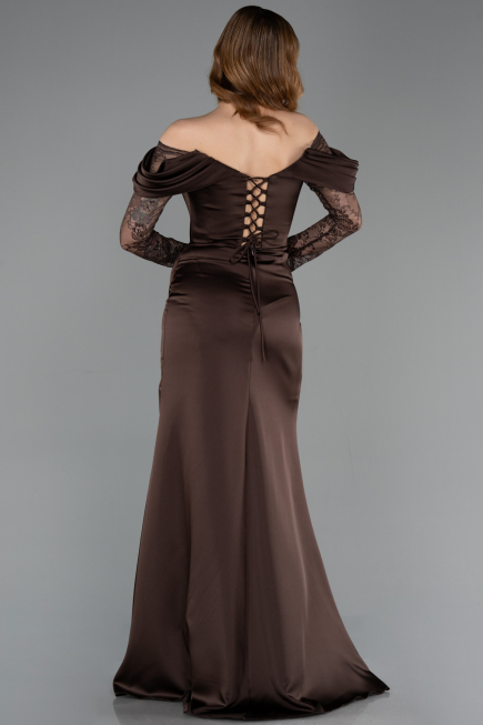 Robe de Soirée Longue Satin Brun ABU5829