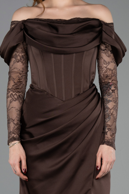 Robe de Soirée Longue Satin Brun ABU5829