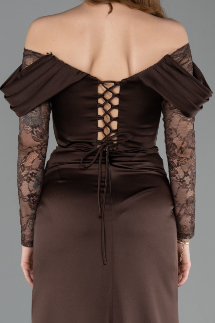 Robe de Soirée Longue Satin Brun ABU5829