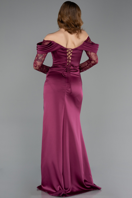 Robe de Soirée Longue Satin Prune ABU5829