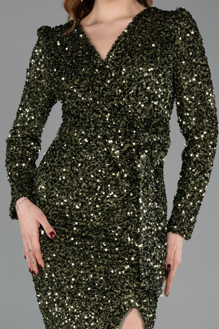 Robe de Cérémonie Midi Squameuse Kaki ABK2543