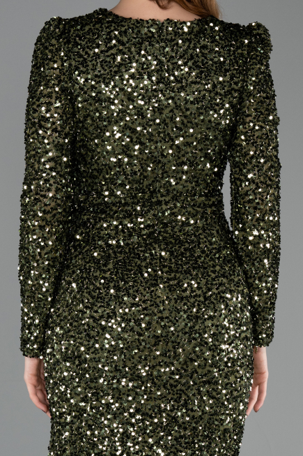 Robe de Cérémonie Midi Squameuse Kaki ABK2543