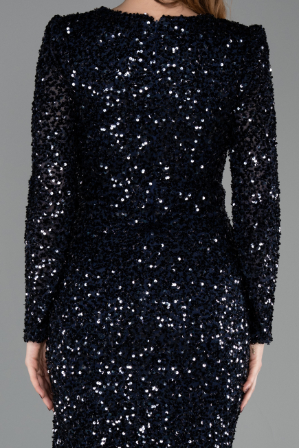Robe de Cérémonie Midi Squameuse Bleu Marine ABK2543