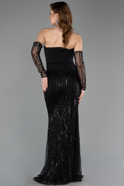 Robe de Soirée Longue Perlé Noir ABU5766