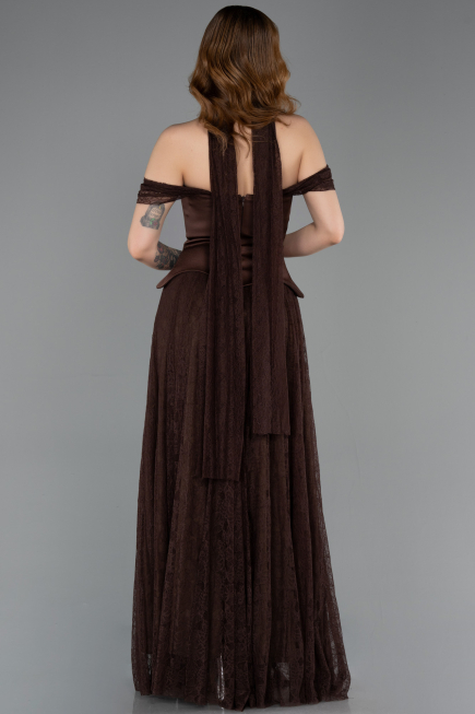 Robe de Soirée Longue Dantelle Brun ABU5799