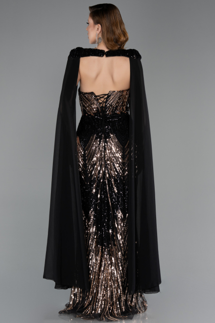 Robe de Soirée Longue Squameuse Noir ABU5828