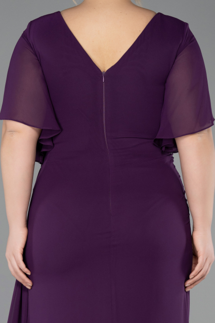 Robe De Soirée Grande Taille Mousseline Longue Prune ABU4911