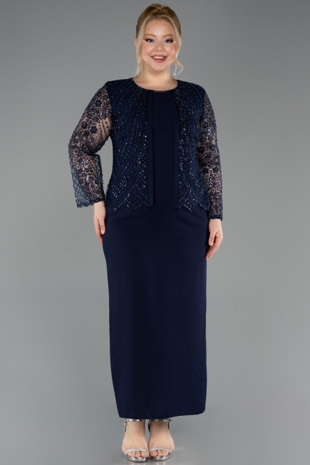 Robe de Soirée Grande Taille Midi Bleu Marine ABK2418