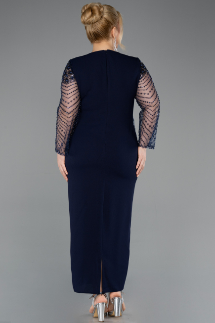 Robe de Soirée Grande Taille Midi Bleu Marine ABK2418