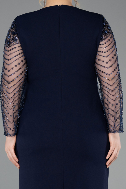 Robe de Soirée Grande Taille Midi Bleu Marine ABK2418