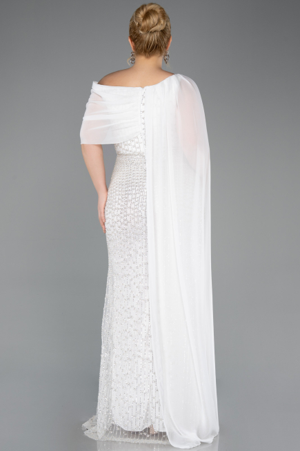 Robe de Soirée Grande Taille Longue Perlé Blanc ABU5819