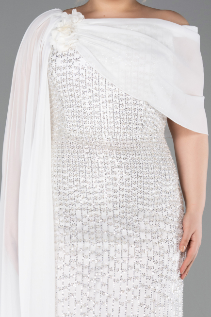 Robe de Soirée Grande Taille Longue Perlé Blanc ABU5819