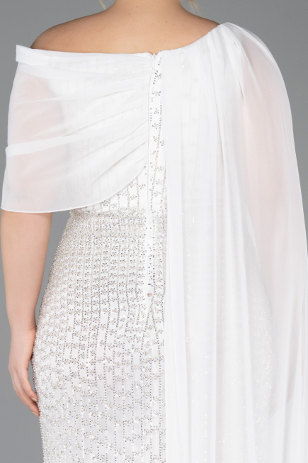 Robe de Soirée Grande Taille Longue Perlé Blanc ABU5819