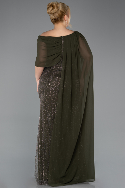 Robe de Soirée Grande Taille Longue Perlé Kaki ABU5819