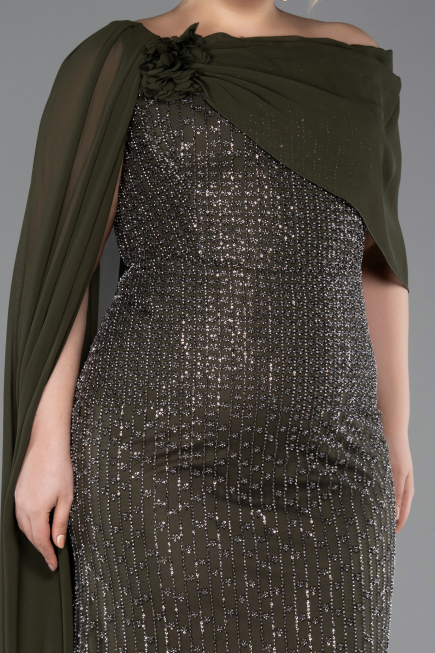 Robe de Soirée Grande Taille Longue Perlé Kaki ABU5819