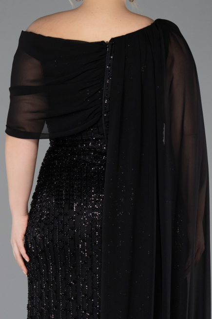 Robe de Soirée Grande Taille Longue Perlé Noir ABU5819